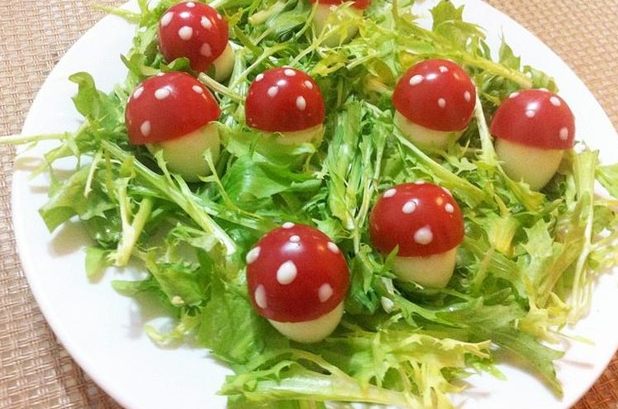 圣女果鹌鹑蛋变身蘑菇沙拉 小朋友喜欢的水果美食做法